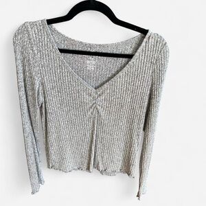 American Eagle Gray Ribbed Knit Women's Top